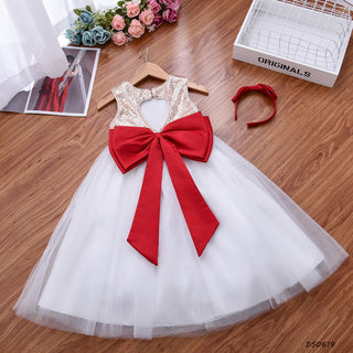 Sequins Princess Party Dress with Bow - Red