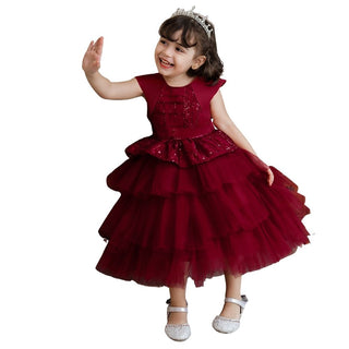 Flared Sequin Party dress for Little princess - Red