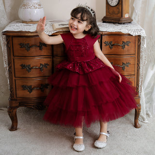 Flared Sequin Party dress for Little princess - Red