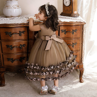 Lace and Sequins Knee Length Party Dress For Girls - Coffee