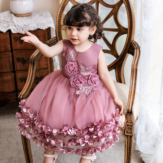Lace and Sequins Knee Length Party Dress For Girls - Pink