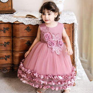 Lace and Sequins Knee Length Party Dress For Girls - Pink