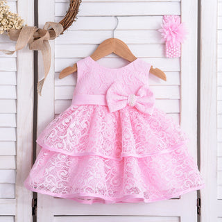 Beautiful Pink Lace knee length party dress and Headband