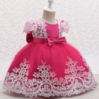 Embroidered Net feature Cap Sleeve Party dress with Big Bow