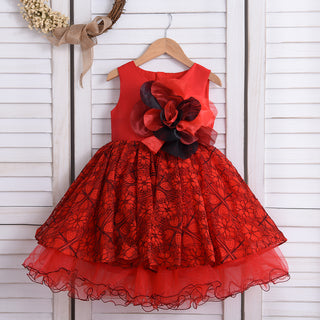 Printed Net Party dress with headband for girls