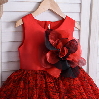 Printed Net Party dress with headband for girls