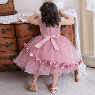 Babyqlo Elegant pink knee-length dress with pearl and lace work dress for girls