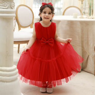 Babyqlo Elegant red dress with frills and bow for girls