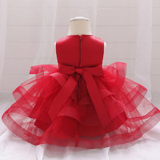 Babyqlo Frilled knee length sequins pattern red party dress