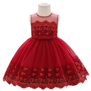 Babyqlo Elegent red knee length dress with lace work for girls