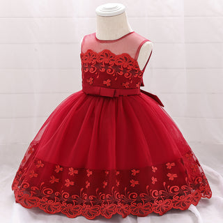 Babyqlo Elegent red knee length dress with lace work for girls