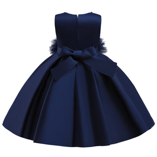 Blue dress with embellished pattern, frills and pearls for girls