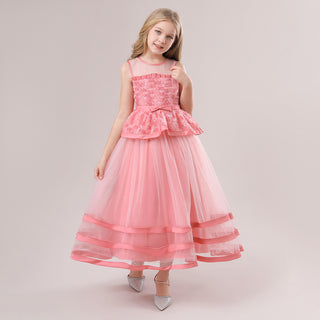 Babyqlo Pink layered hem mesh party dress for girls