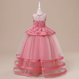 Babyqlo Pink layered hem mesh party dress for girls