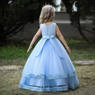Babyqlo Lace work elegant sky blue long party dress for girls