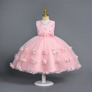 Frilled knee length corsage pattern peach party dress