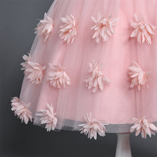 Frilled knee length corsage pattern peach party dress