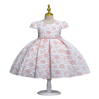 Embossed pattern party dress for girls-www.mybabyqlo.com