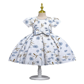 Floral printed embossed pattern party dress for girls-www.mybabyqlo.com