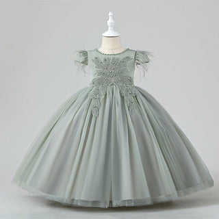 Princess long gown with lace and pearl pattern party dress-www.mybabyqlo.com