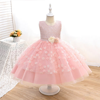 Lace pattern knee length party princess dress for girls-www.mybabyqlo.com