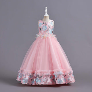 Lace pattern long length party princess dress for girls-www.mybabyqlo.com
