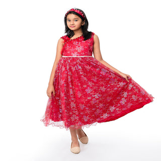 Beautiful red one shoulder princess party dress for girls-www.mybabyqlo.com