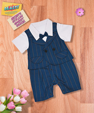 Gentlemen blue stripe pattern romper with bow for little boys-mybabyqlo.com