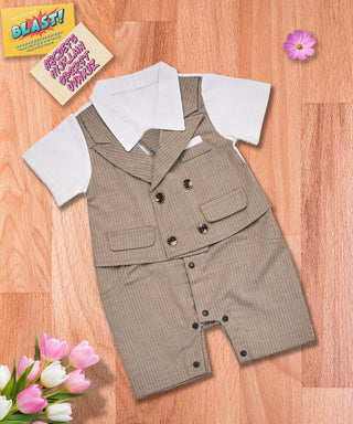 Tuxedo style romper with tie for baby boys-mybabyqlo.com