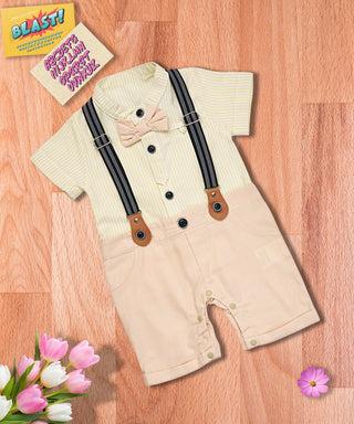 Yellow stripe romper with bow and suspender for little boys-mybabyqlo.com