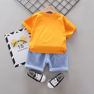 Roar Dino Printed T-shirt with short set for boys - Orange