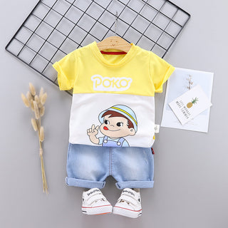 Printed T-shirt with short set for boys - Yellow