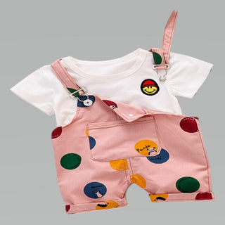 Multicolor Balls Printed Jumpsuit with Plain T-shirt set for Girls