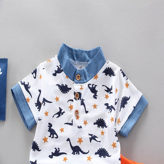 Dinosaur Printed T-shirt with short set for boys - White