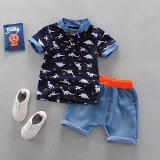 Dinosaur Printed T-shirt with short set for boys - Blue
