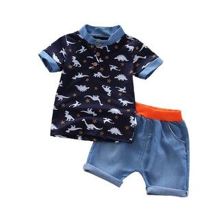 Dinosaur Printed T-shirt with short set for boys - Blue