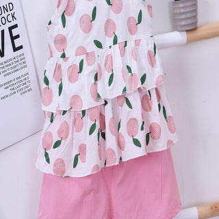 Fruits Printed Tee with Pink Cotton Shorts set for Girls