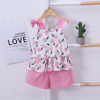 Fruits Printed Tee with Pink Cotton Shorts set for Girls