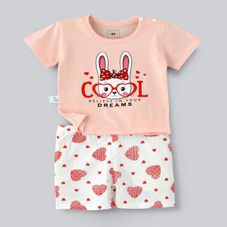 Babyqlo Cool bunny Printed Tee with Shorts Set - Peach