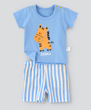 Zebra Printed Tee with strips pattern shorts Set