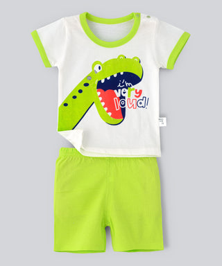 Babyqlo Very Loud Dino Printed Tee with Shorts Set - Green