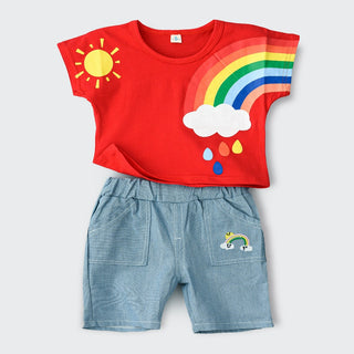 Rainbow printed t-shirt with shorts set - Red