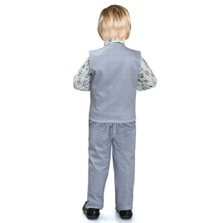 Gentleman 4 piece kids boys printed Shirt Pant and waist coat with bow tie set