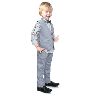Gentleman 4 piece kids boys printed Shirt Pant and waist coat with bow tie set