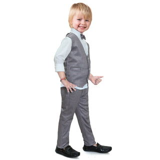 Gentleman 4 piece Kids Boys Tank Shirt checks pattern Pant waist coat with bow tie set