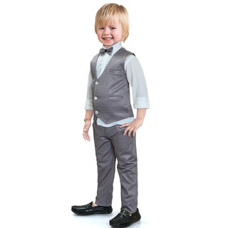 Gentleman 4 piece Kids Boys Tank Shirt checks pattern Pant waist coat with bow tie set