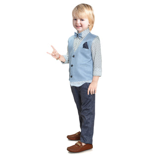 Gentleman 4 piece Kids Boys printed Shirt solid pattern Pant waist coat with bow tie set