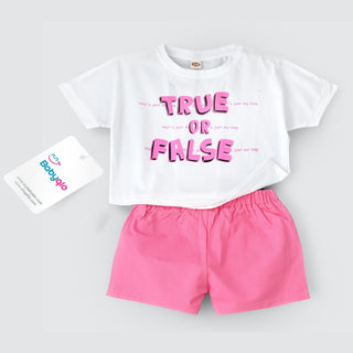 True and false quote top and pink shorts set for girls-mybabyqlo.com