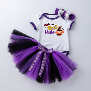 My first Halloween quoted white onesies, purple tutu skirt with headband set for baby girls-shopfils.com