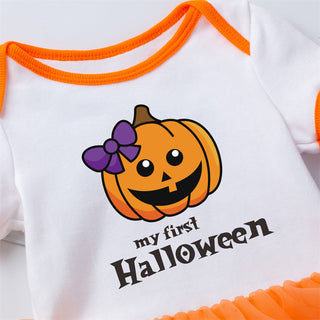My first Halloween quoted white and orange tutu dress with headband set for baby girls